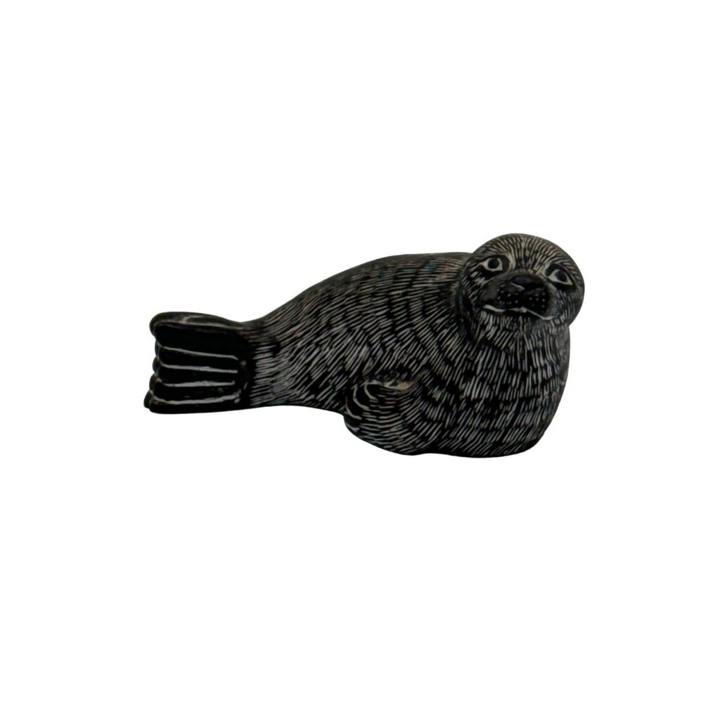 Soapstone Sea Otter Seal Black White Figurine Wolf Originals Canada 3.5”